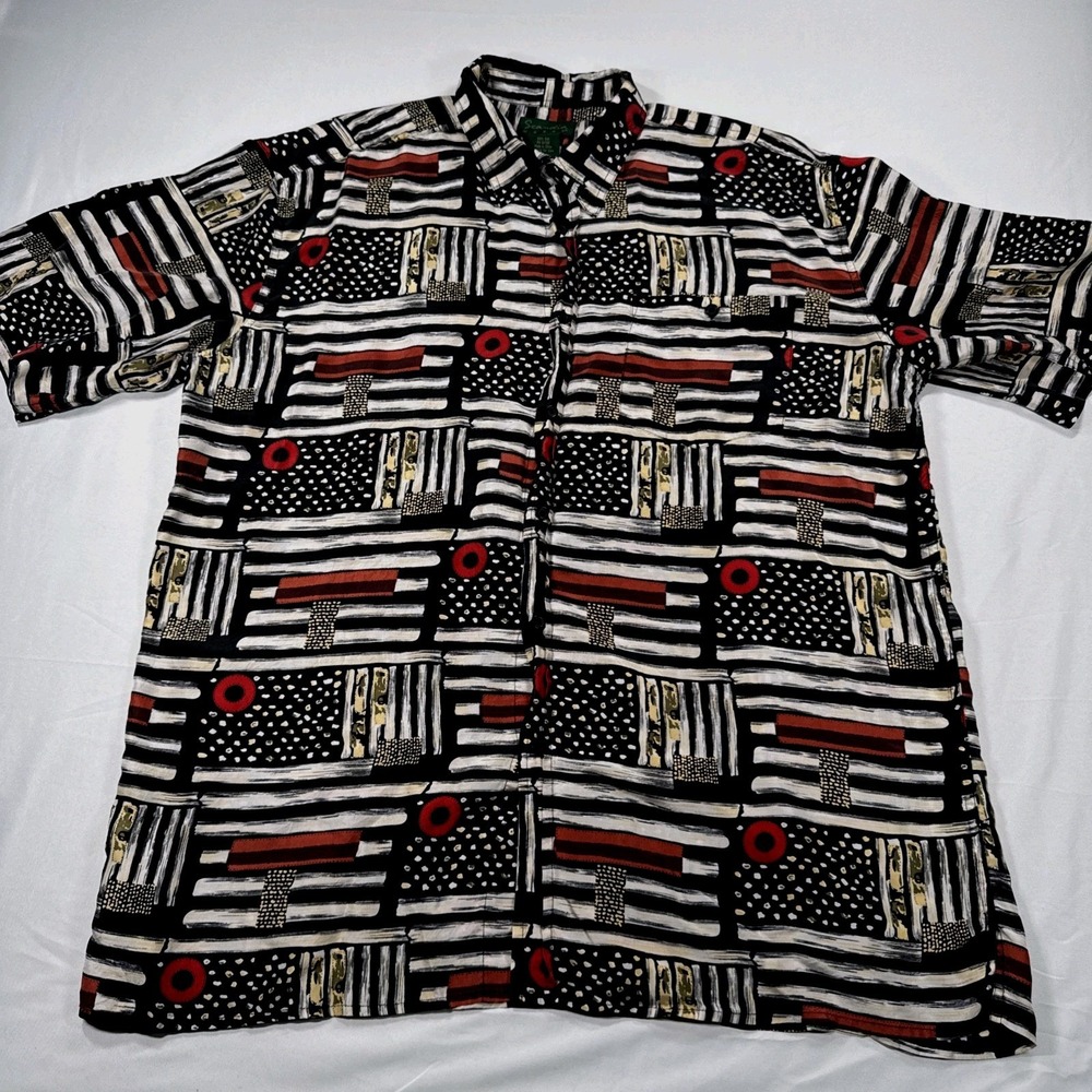 Scandia Woods 100% Silk Button Up Short Sleeve Shirt Size XL R TL